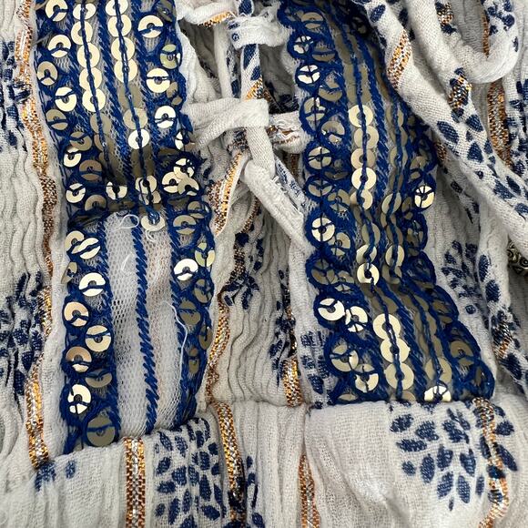 Anthropologie Dress Me 2 Magic Women's Maxi White Blue Gold Size S Paisley Boho - Picture 6 of 11